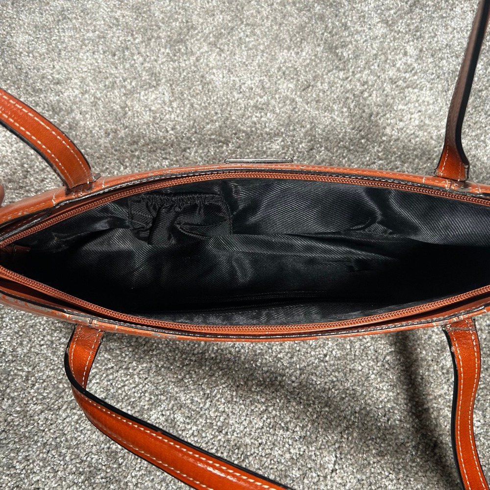 Prada Vintage Glazed Leather Shoulder Bag Burnt Orange Baguette Triangle Logo - Picture 7 of 8